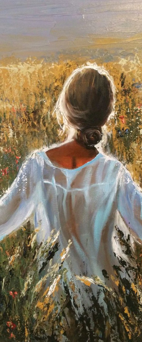 "Towards the Sun.Nikoletta" Original acryl painting on canvas 50x70x2cm.ready to hang by Elena Kraft