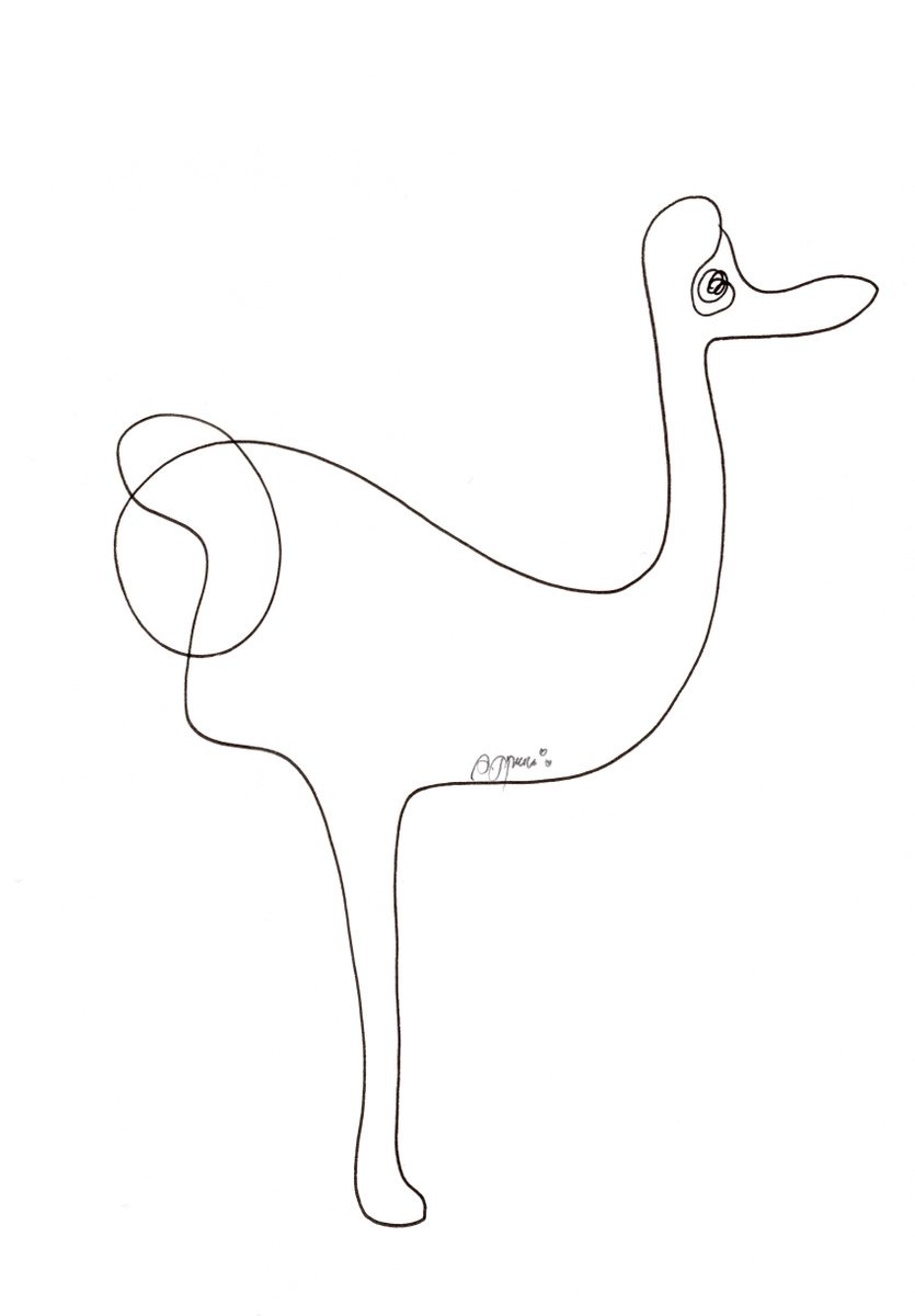 Ostrich No.5 - original line drawing by Alona Hryn