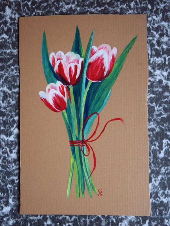 Flowers acrylic painting Tulips bouquet