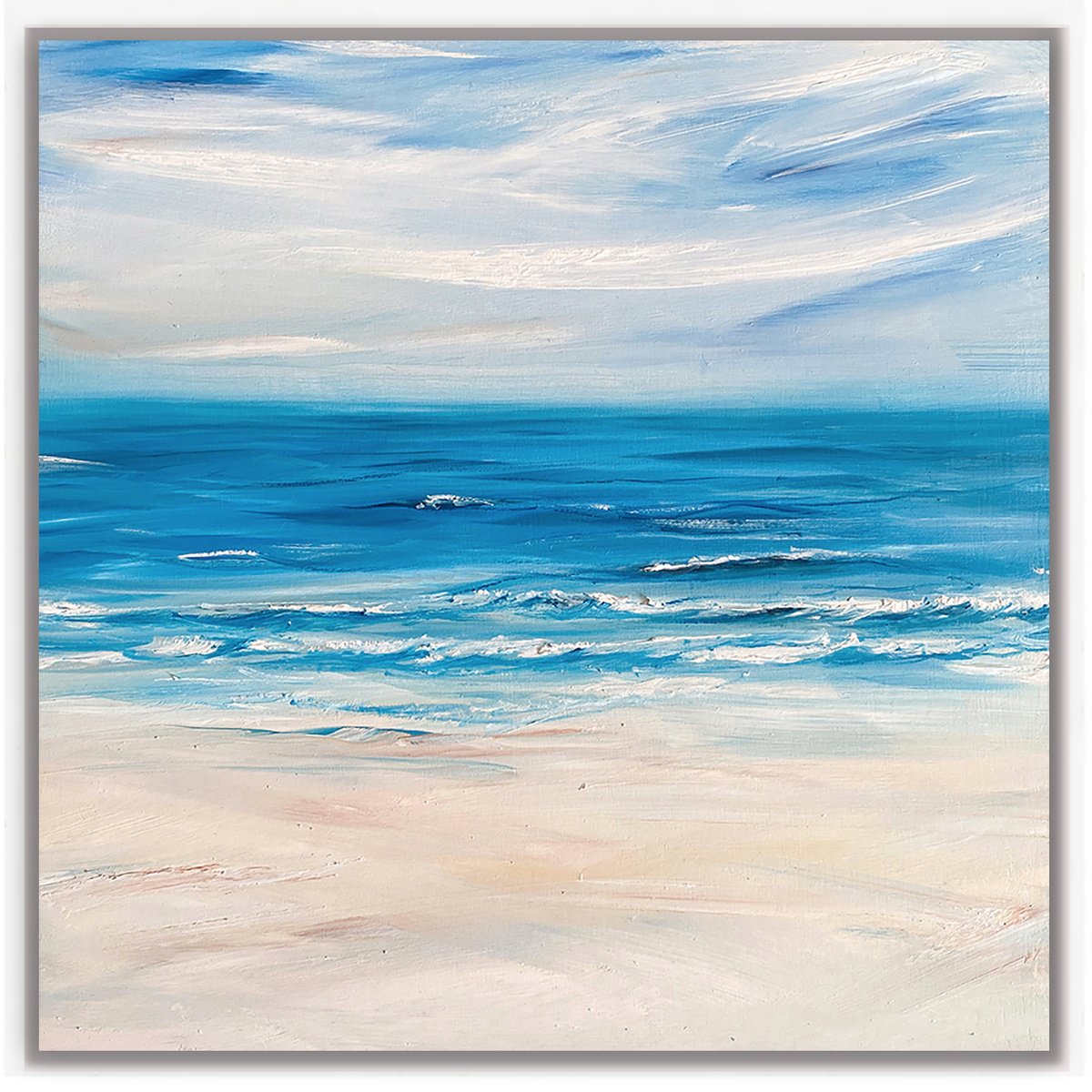 Impressionistic Landscape Oil Painting By Arti Chauhan, 13 X 13, Sea And Sand, Original Artwork