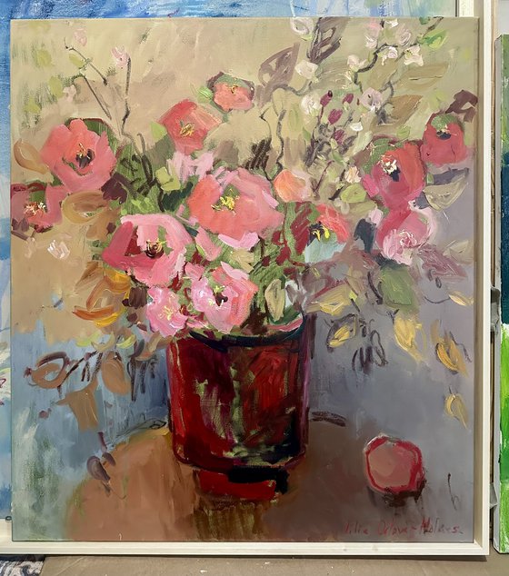 Flowers in a red vase