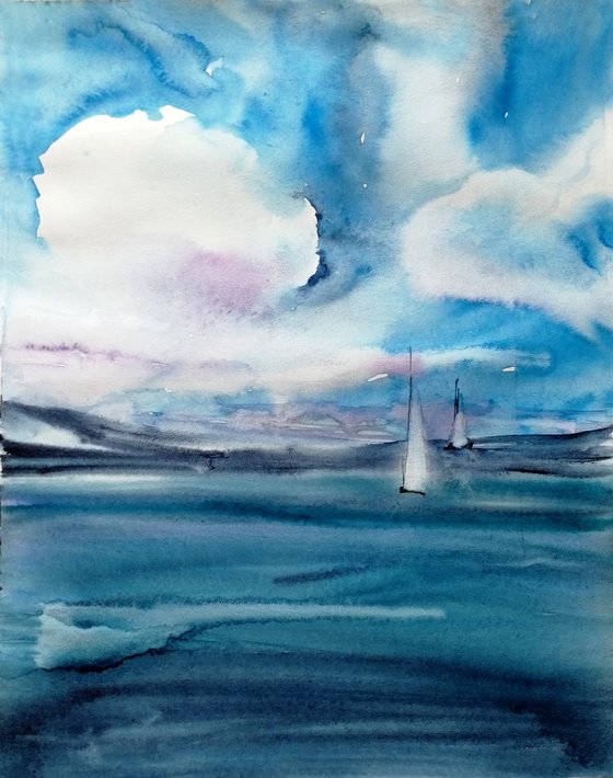 Sailboat painting. Seascape