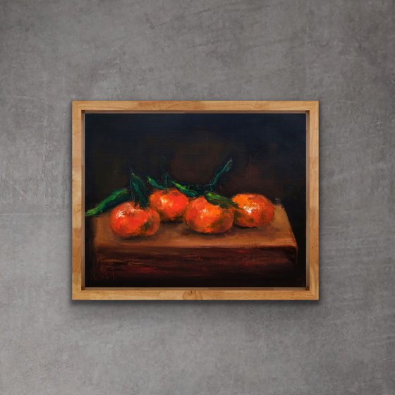 Clementines Kitchen wall art painting , Tangerines Still life, Fruit Oil painting on canvas