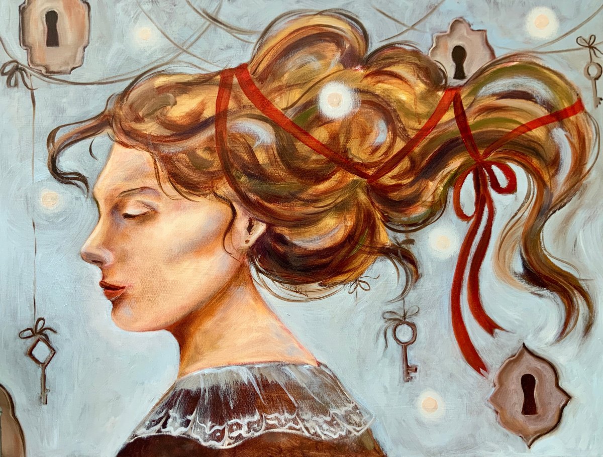 Red Ribbon - portrait, girl, woman, fantasy, fairy tale by Alexandra Jagoda (Ovcharenko)