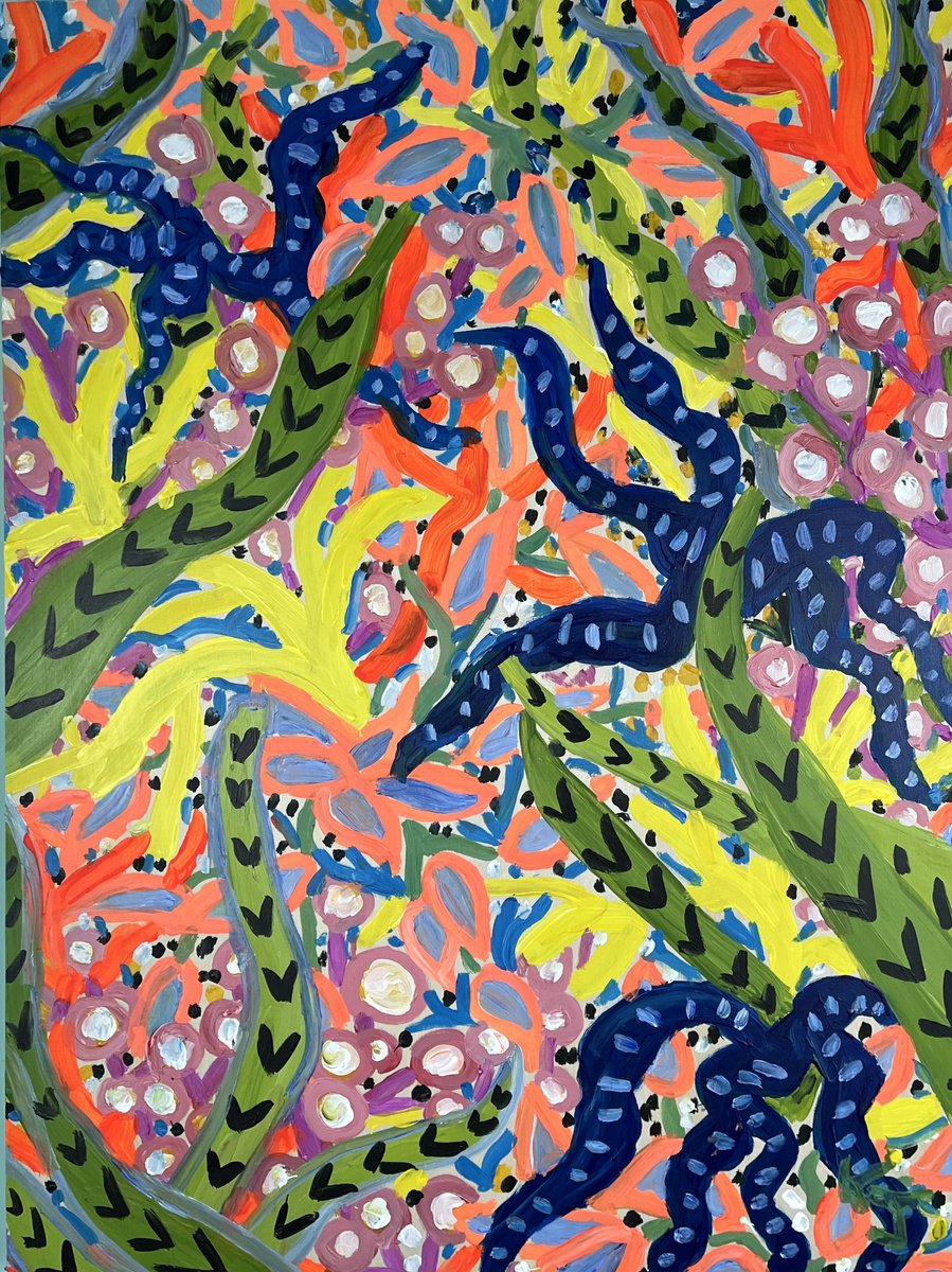 Expressive Botanical Acrylic Painting By Katie Jurkiewicz, 18 X 24", Kelp! I Need Somebody, Original Artwork