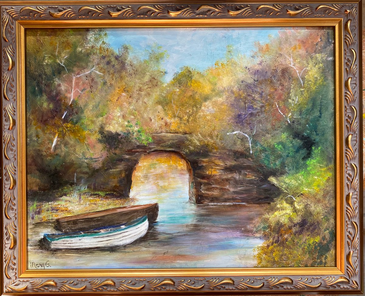 Sweet Ireland Landscape oil painting on a gessoed masonite board 11x14 gold frame by Mary Gullette
