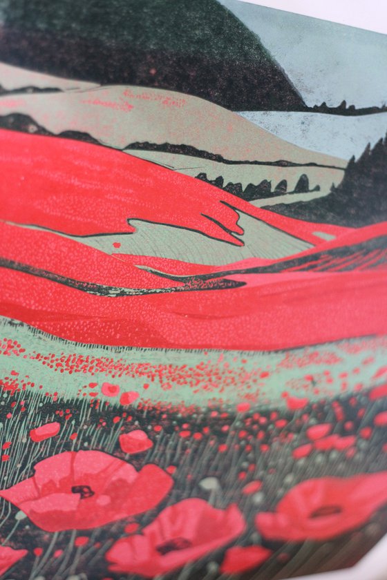 Poppy Fields - Linocut