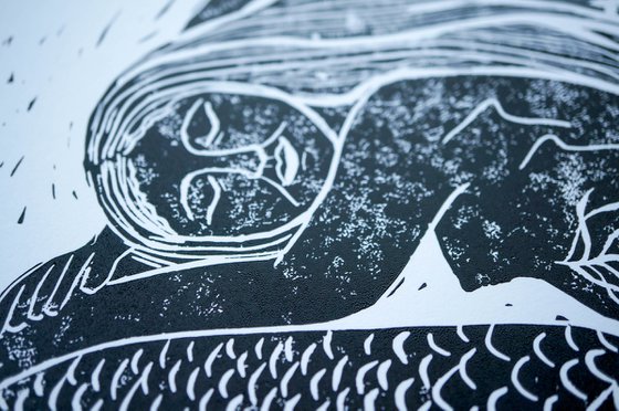 Sleeping Siren Linocut Print