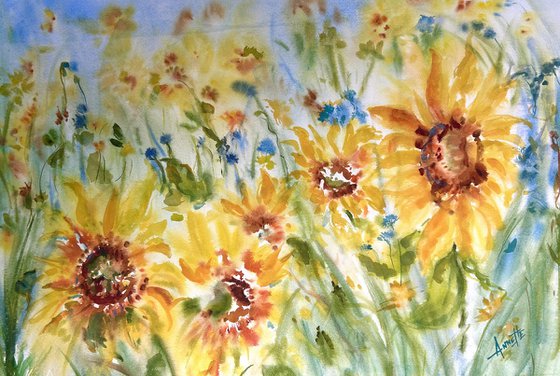 Sunflowers in Blue