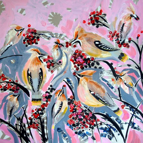 Waxwings and Berries by Julia  Rigby