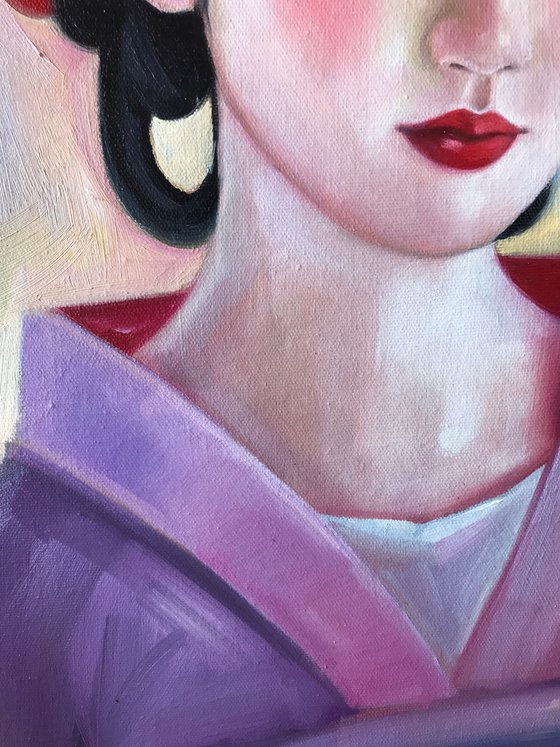 "Hanfu girl portrait in lilac clothes"