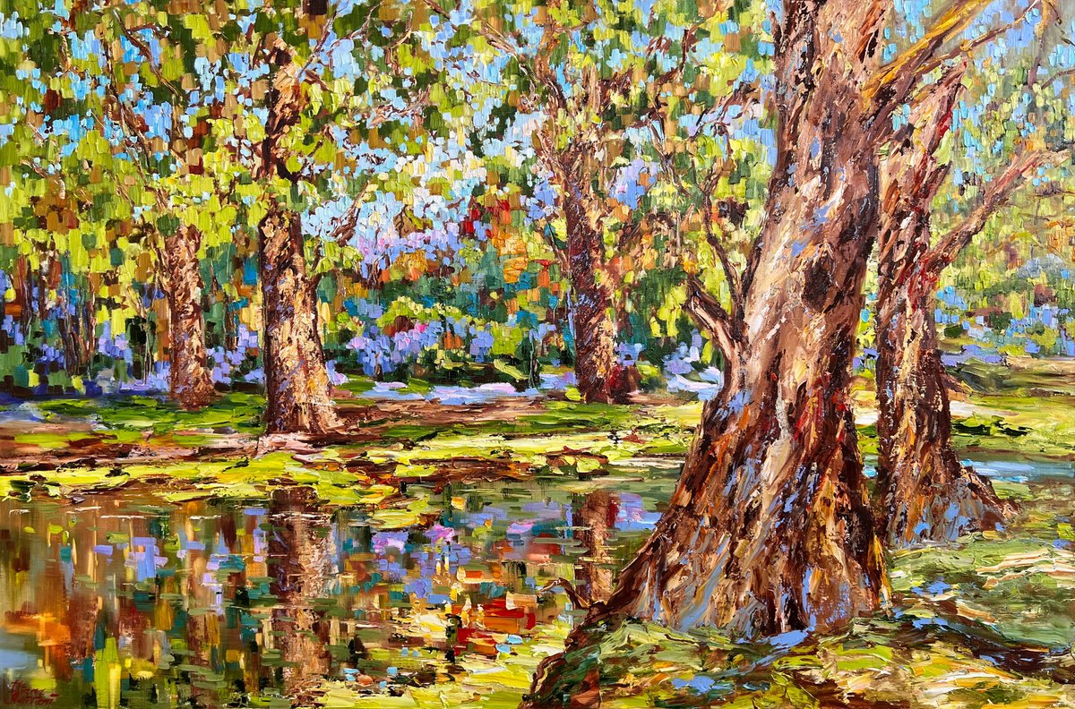 Impressionistic Landscape Oil Painting By Diana Malivani, 47 X 31, Le Vieil i?tang, Original Artwork