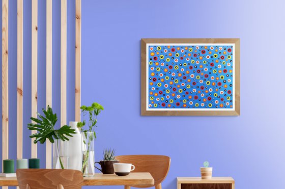 abstract acrylic painting on material canvas with bright colors "colored candies" unique work Alessandro Butera