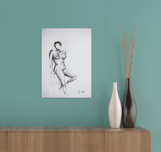 Nude in charcoal. 22. Black and white minimalistic female girl beauty body positive