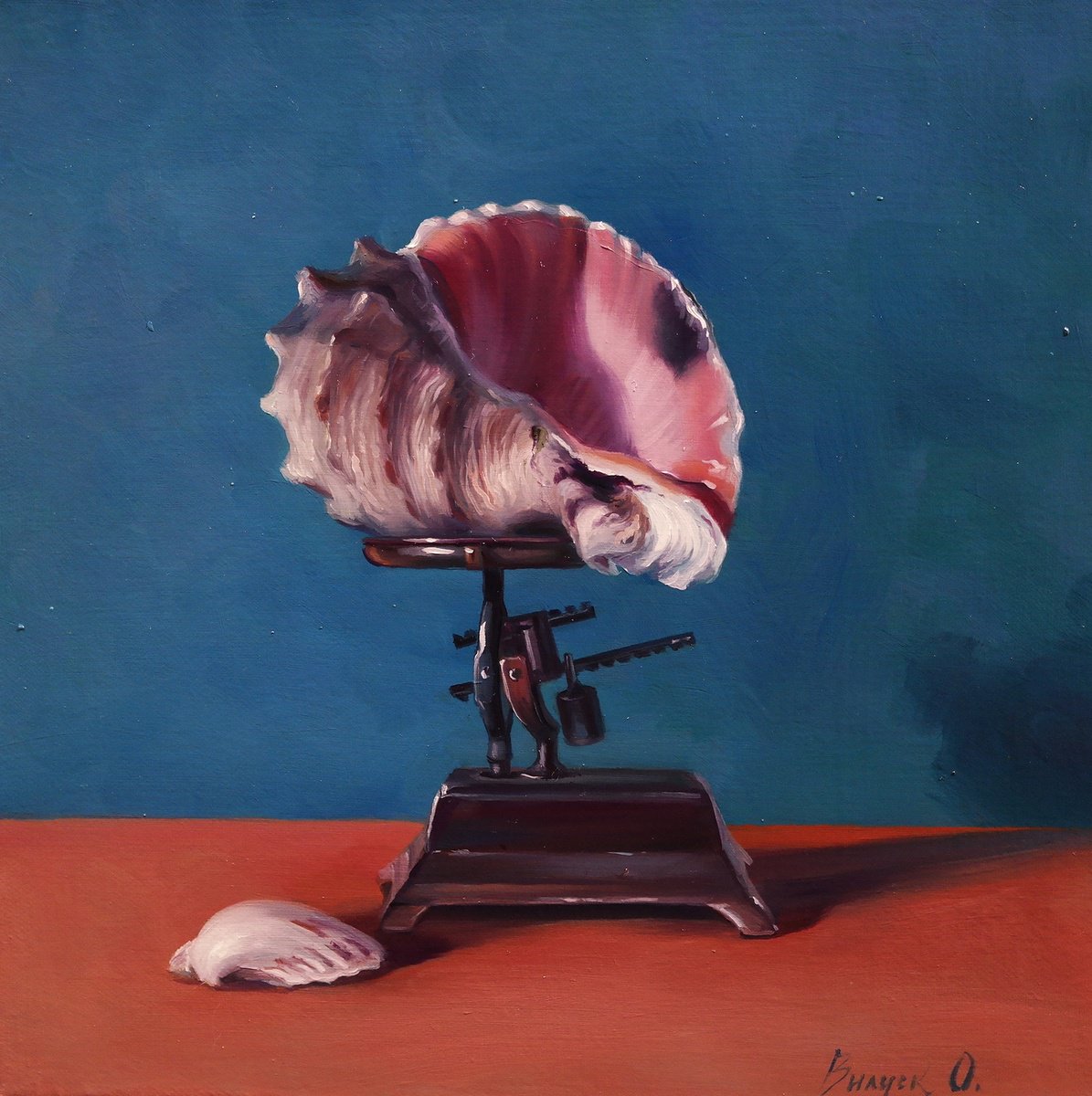 Photorealistic Still Life Oil Painting By Lena Vylusk, 10 X 10", "The Weight Of The Sea", Original Artwork