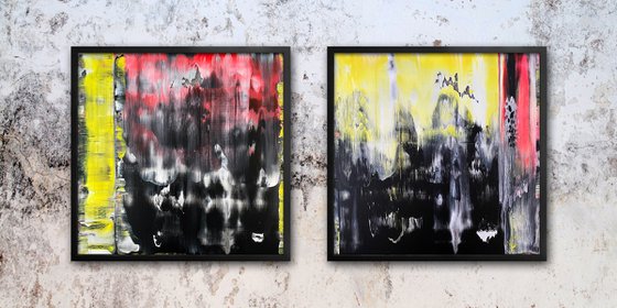 "We Mean It" - Save As A Series - Original PMS Abstract Diptych Acrylic Paintings On Plexiglass, Framed - 52" x 26"