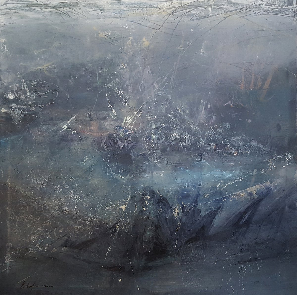 Abstract Landscape Acrylic Painting By Kloska Ovidiu, 39 X 39", Between The Divine 13, Original Artwork