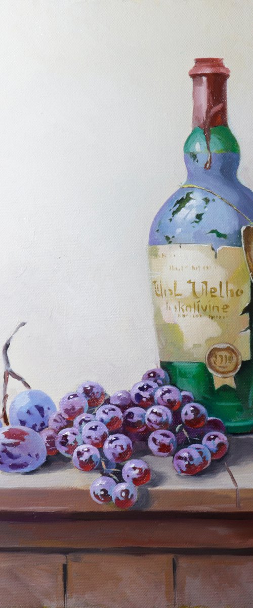 Still life fruits and bottle (40x30cm, oil painting, ready to hang) by Ara Gasparian