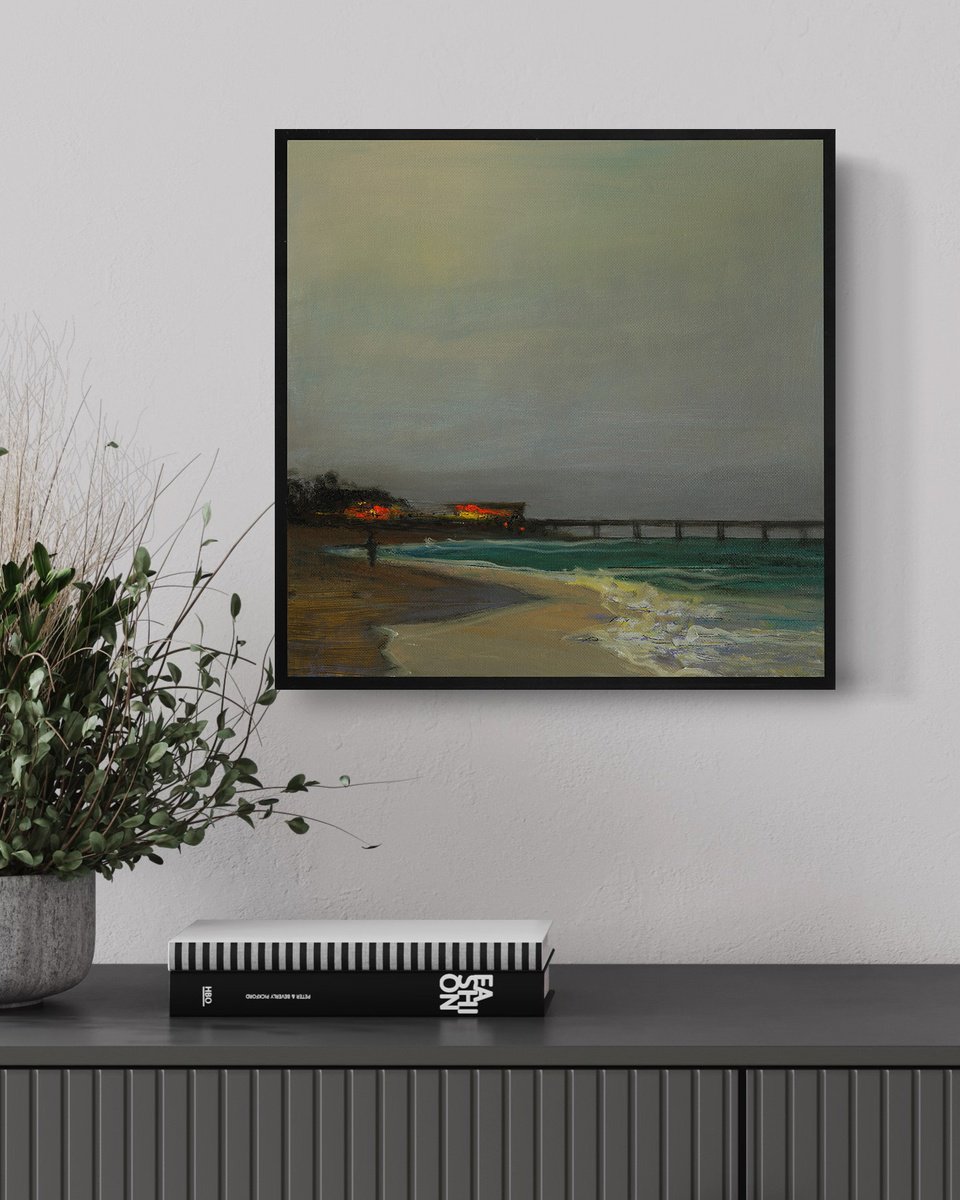 Impressionistic Landscape Oil Painting By Bo Kravchenko, 12 X 12, Evening Bar On The Ocean, Original Artwork