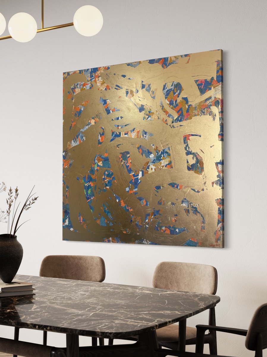 Abstract Painting By George Hall, 50 X 50, Peaceful News B, Original Artwork