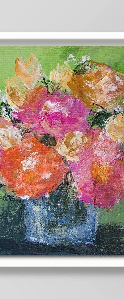 Small still life with orange roses by Irina Bocharova