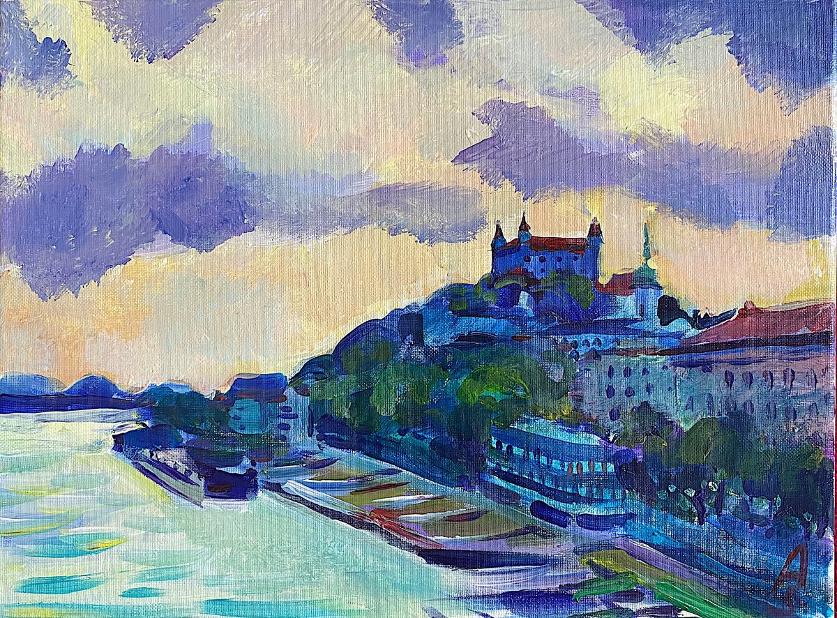 Impressionistic Cityscapes Acrylic Painting By Sona Adalyan, 16 X 12", A Trip To Dream City, Original Artwork