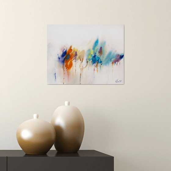 Autumn forest. Abstraction. Original watercolor, interior detail fall small painting