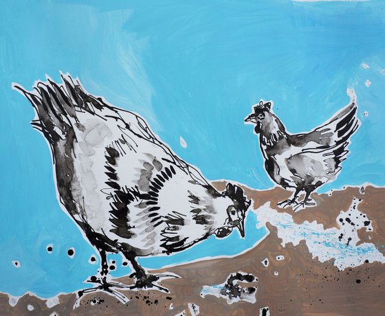 Hens (Sky and Mud background)