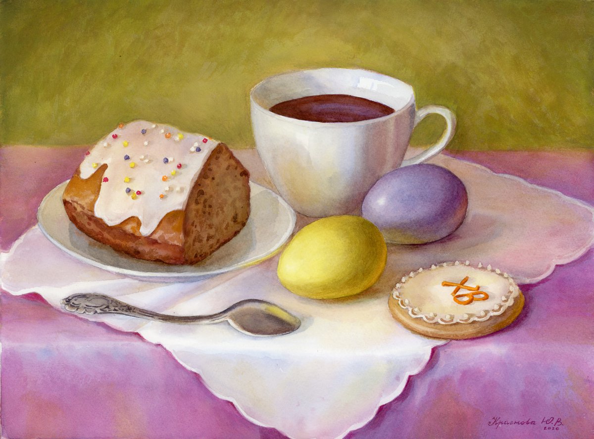 Photorealistic Still Life Watercolour By Yulia Krasnov, 16 X 12", Easter Still Life, Original Artwork