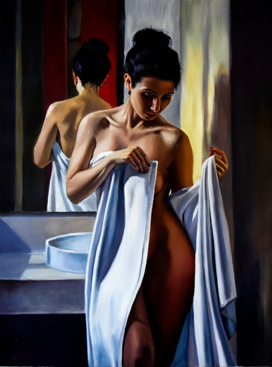 "The freshness of the morning shower" figurative realistic art