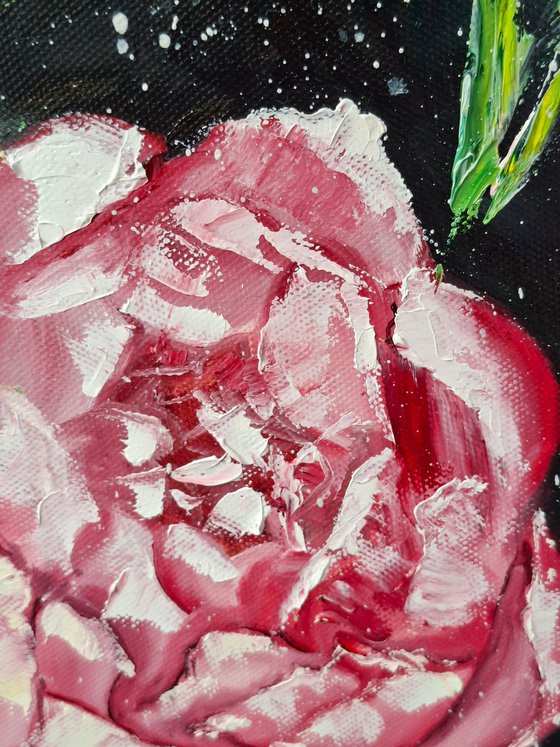 Midnight bloom, floral peonies painting