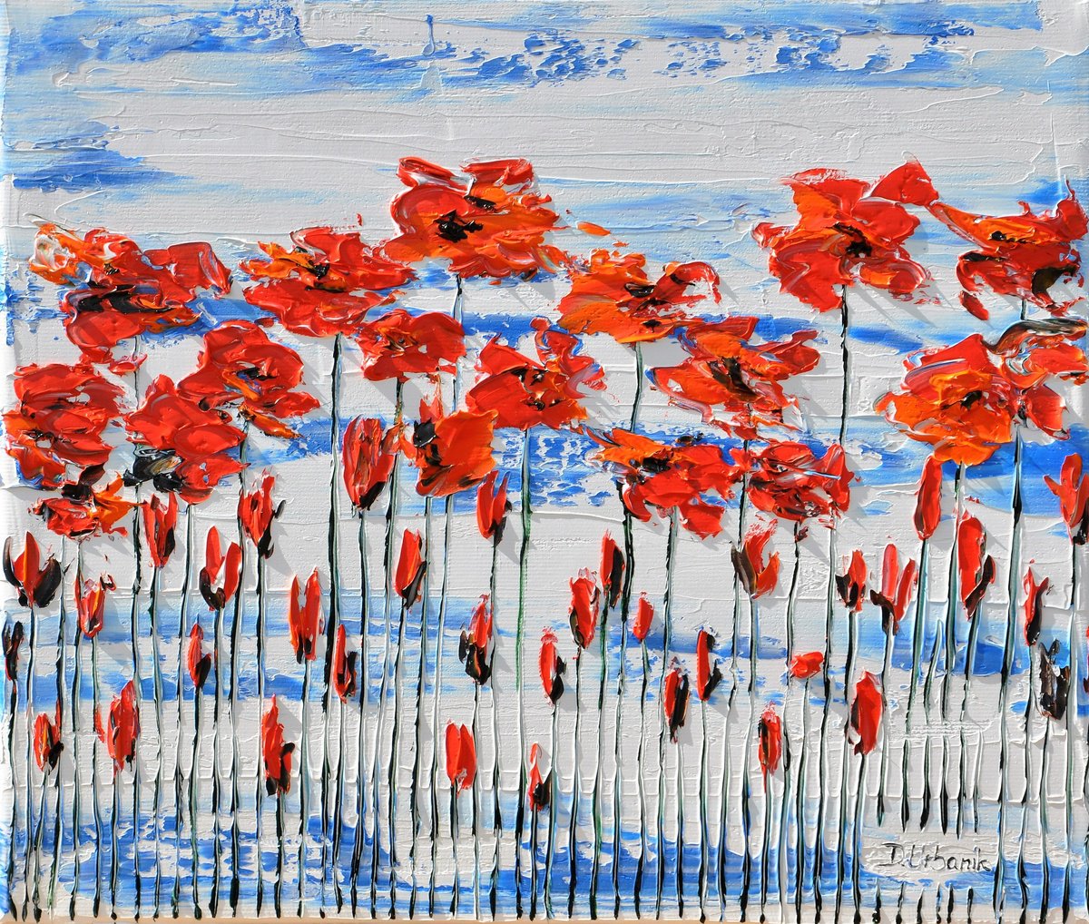 Impressionistic Botanical Oil Painting By Daniel Urbani?k, 14 X 12, Flora Poppies 4, Original Artwork