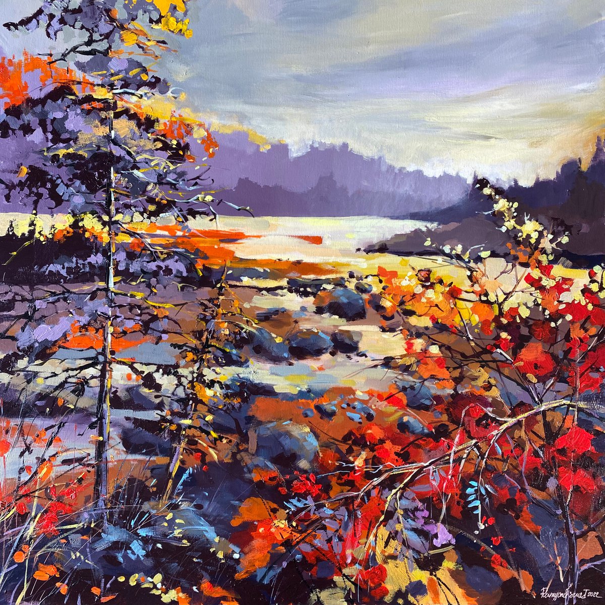 Impressionistic Landscape Acrylic Painting By Irina Rumyantseva, 40 X 40, Countryside Lake View - Jasper National Park, Alberta, Artfinder