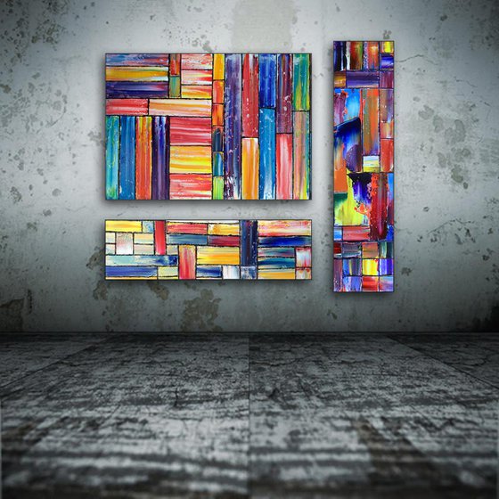 "Built For This" -  Save As A Series - Original PMS Abstract Triptych Oil Paintings On Wood - 34" x 32"