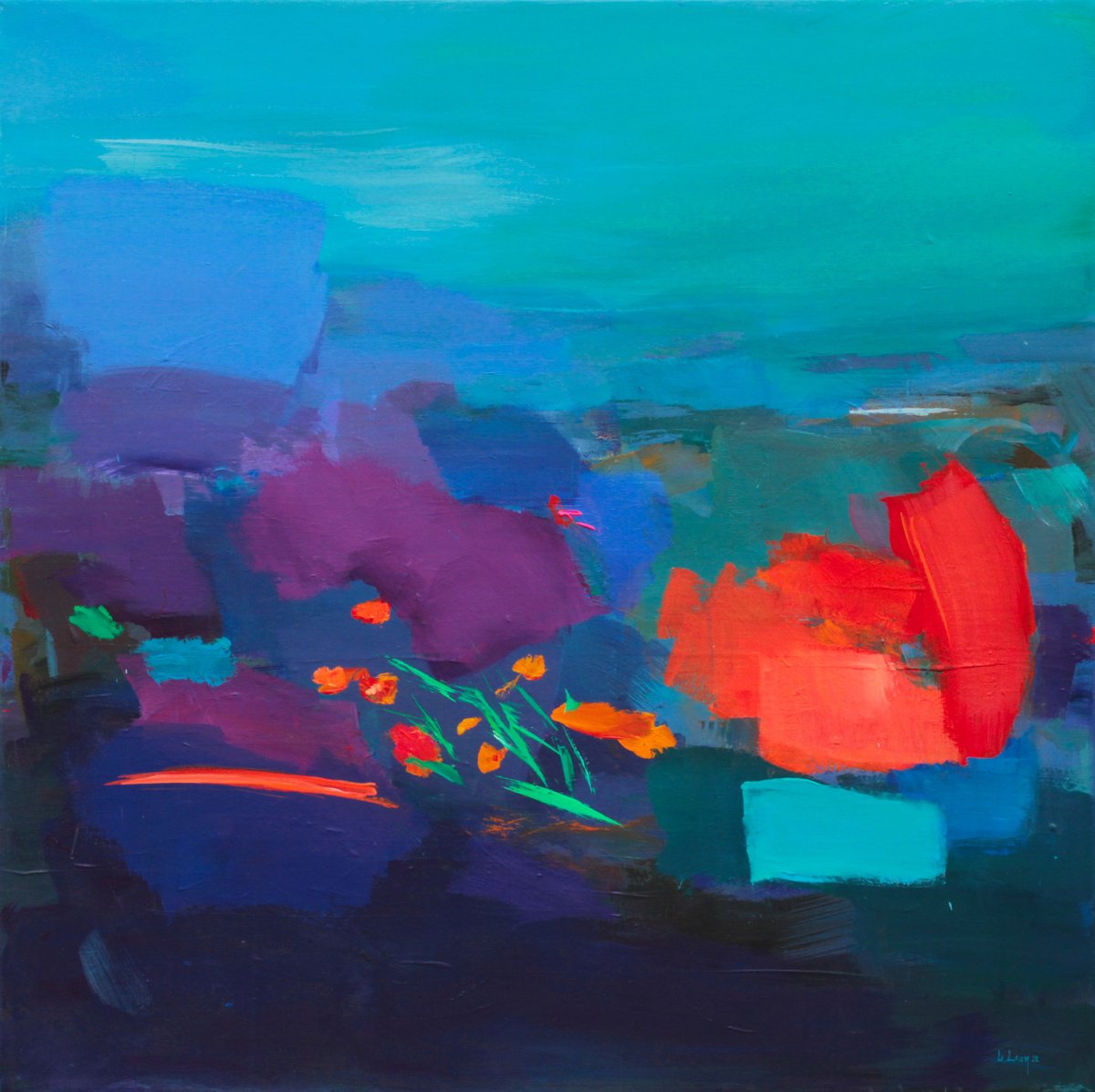 Abstract Landscape Acrylic Painting By Ute Laum, 31 X 31", Fall Approaching Ii, Original Artwork