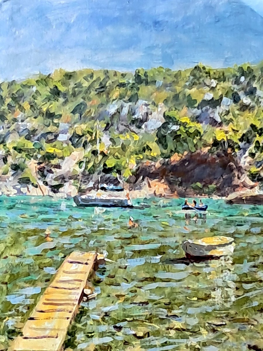  Swimmers And The Three Boats By Dimitris Voyiazoglou, 17 X 20, Artwork For Sale On Artfinder