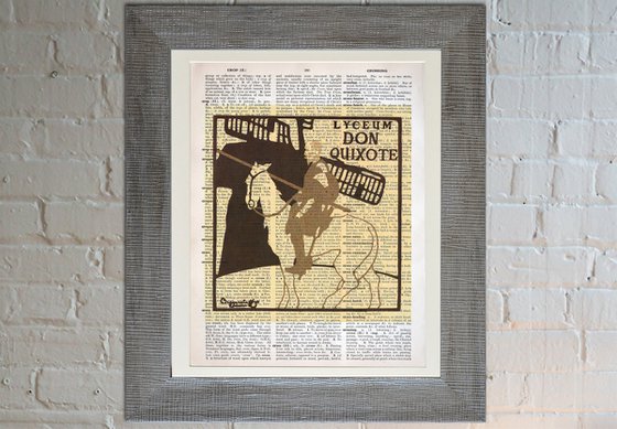 Don Quixote - Collage Art Print on Large Real English Dictionary Vintage Book Page