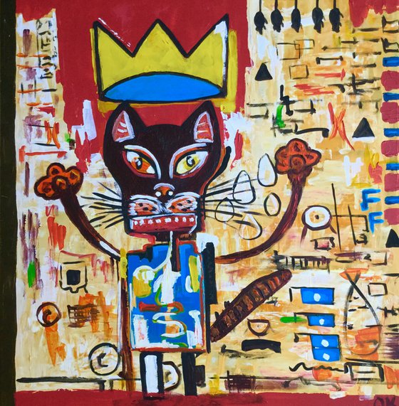 Cat version of painting by Jean-Michel Basquiat "GRILLO" (1984)