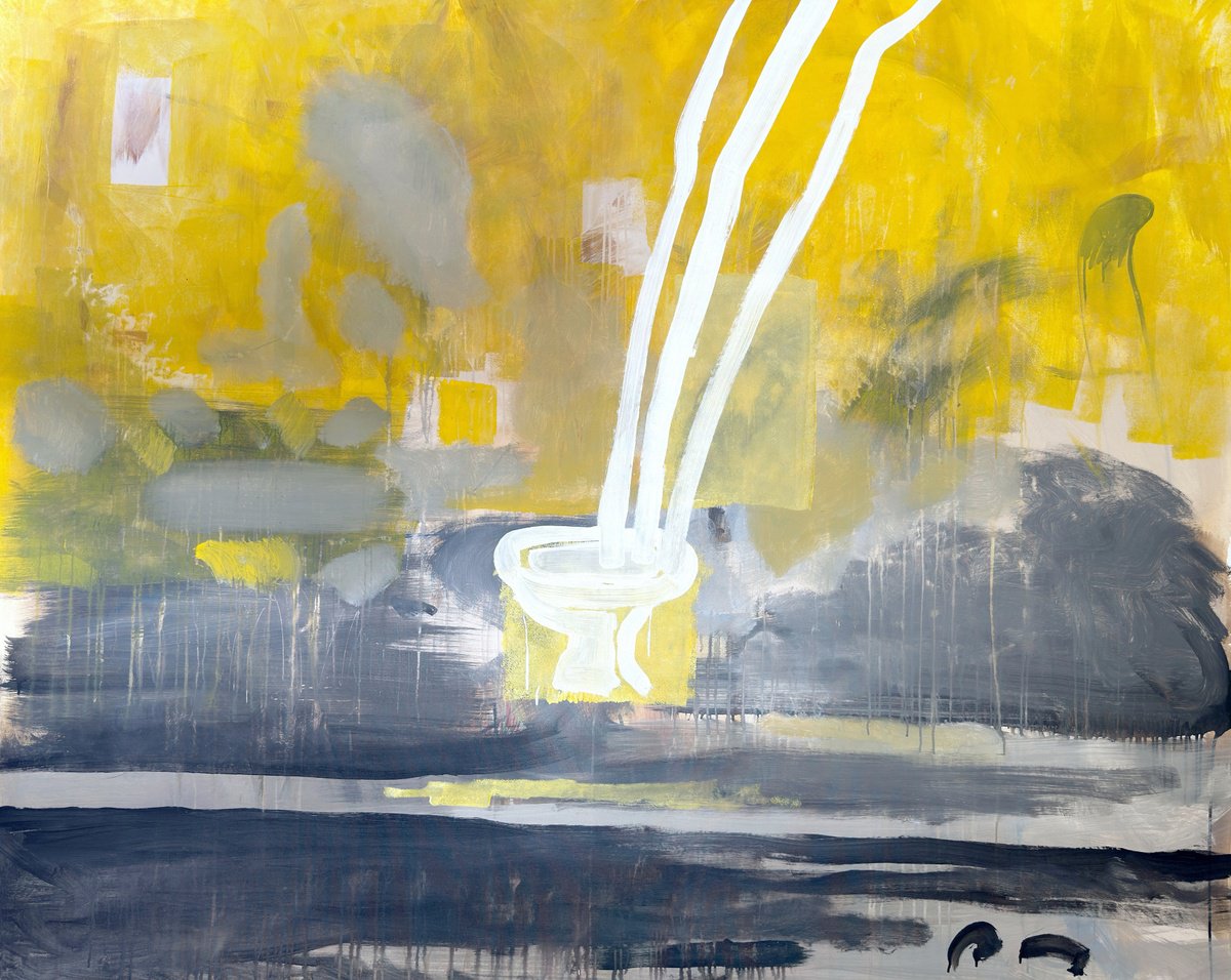 Naive Abstract Acrylic Painting By Zakhar Shevchuk, 80 X 64", Reverse Fountain, Original Artwork