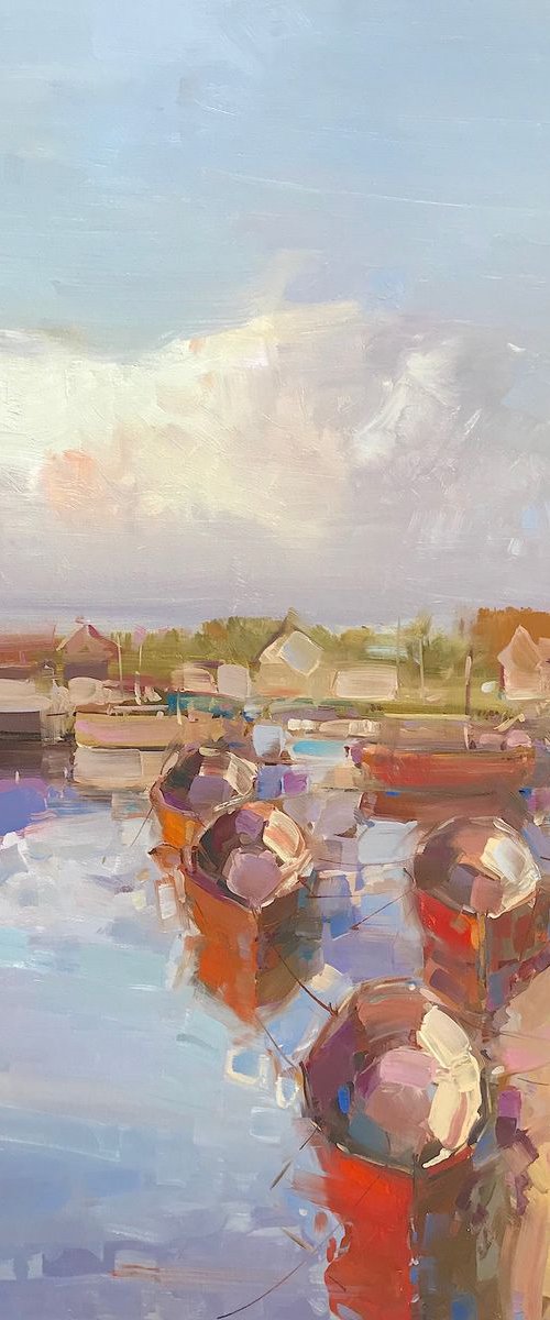 Boats, Original oil painting, Handmade artwork, One of a kind Signed by Vahe Yeremyan