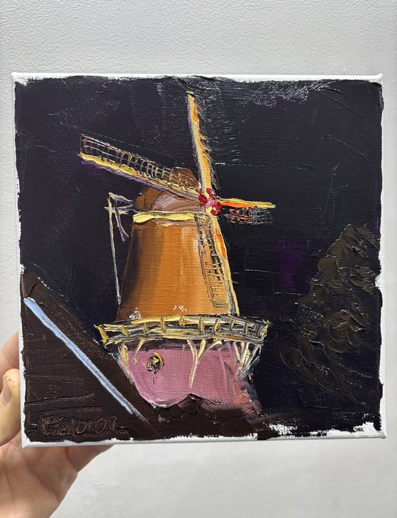 Windmill at night. Plein Air