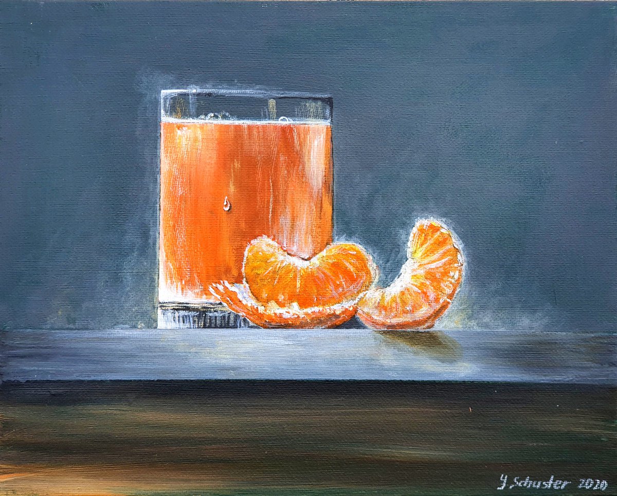 Still life with Mandarin. Acrylic painting on canvas board by Yulia Schuster