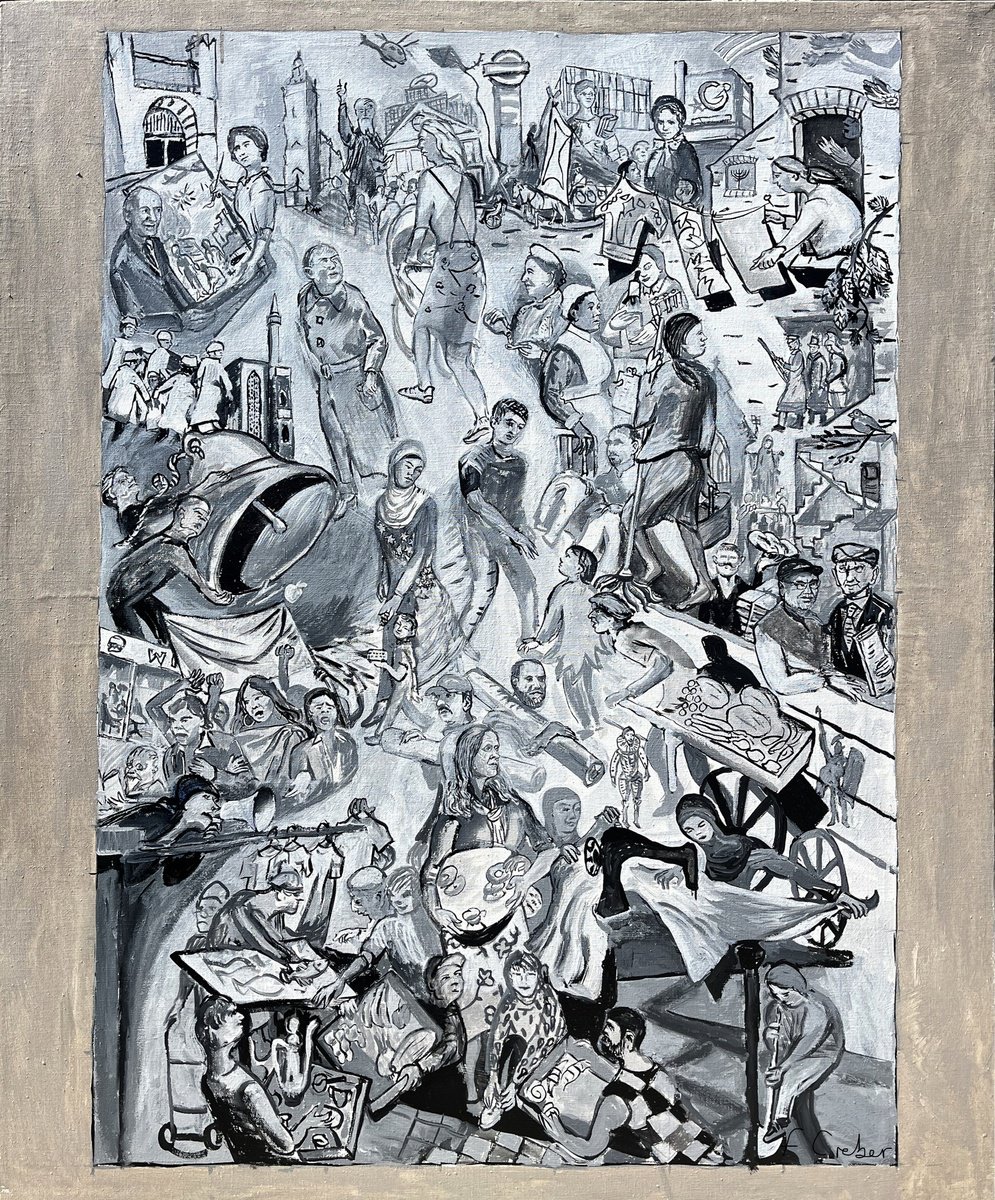 Portrait Oil Painting By Frank Creber, 38 X 46, Whitechapel Stories Monochrome, Original Artwork