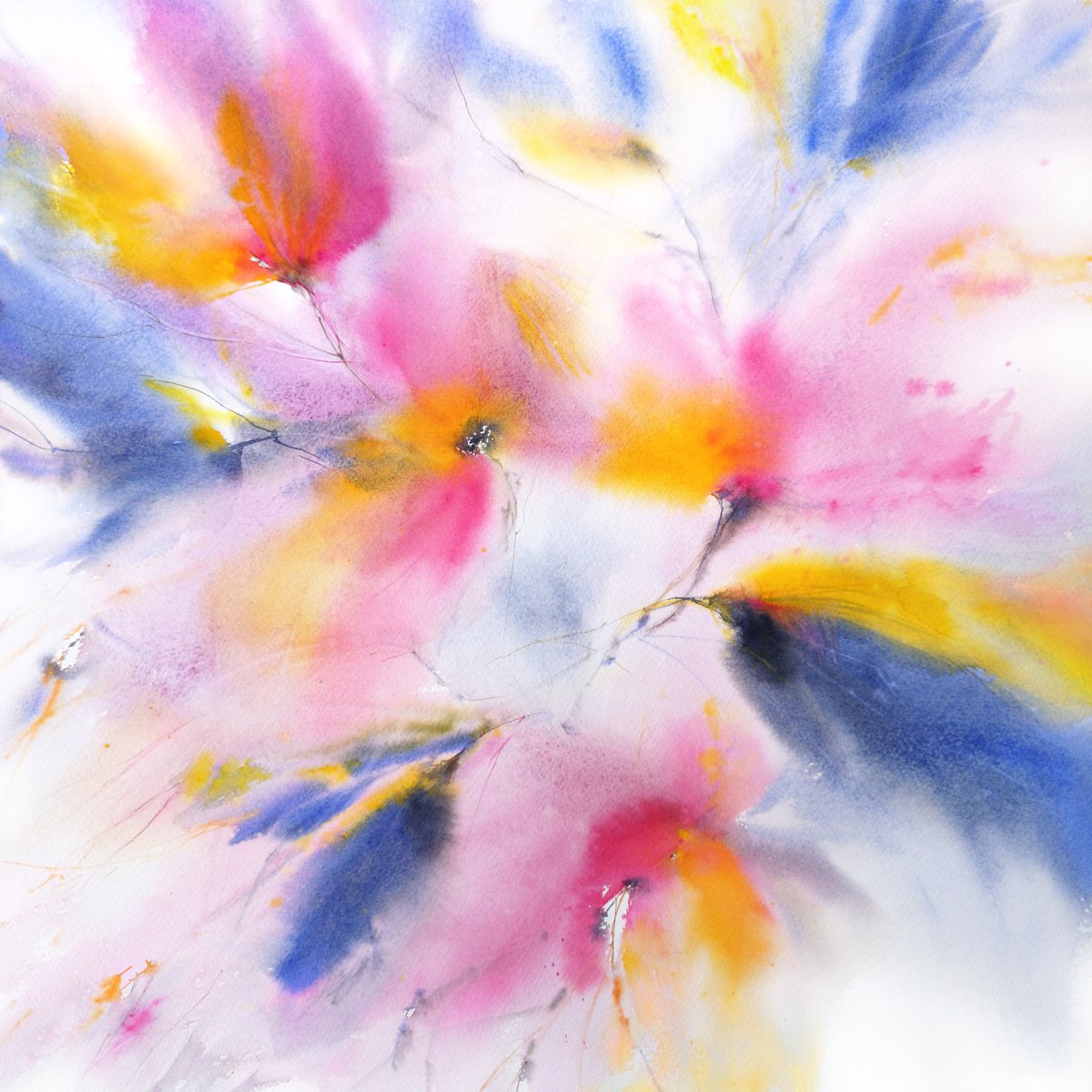 Abstract floral painting Love around by Olya Grigo