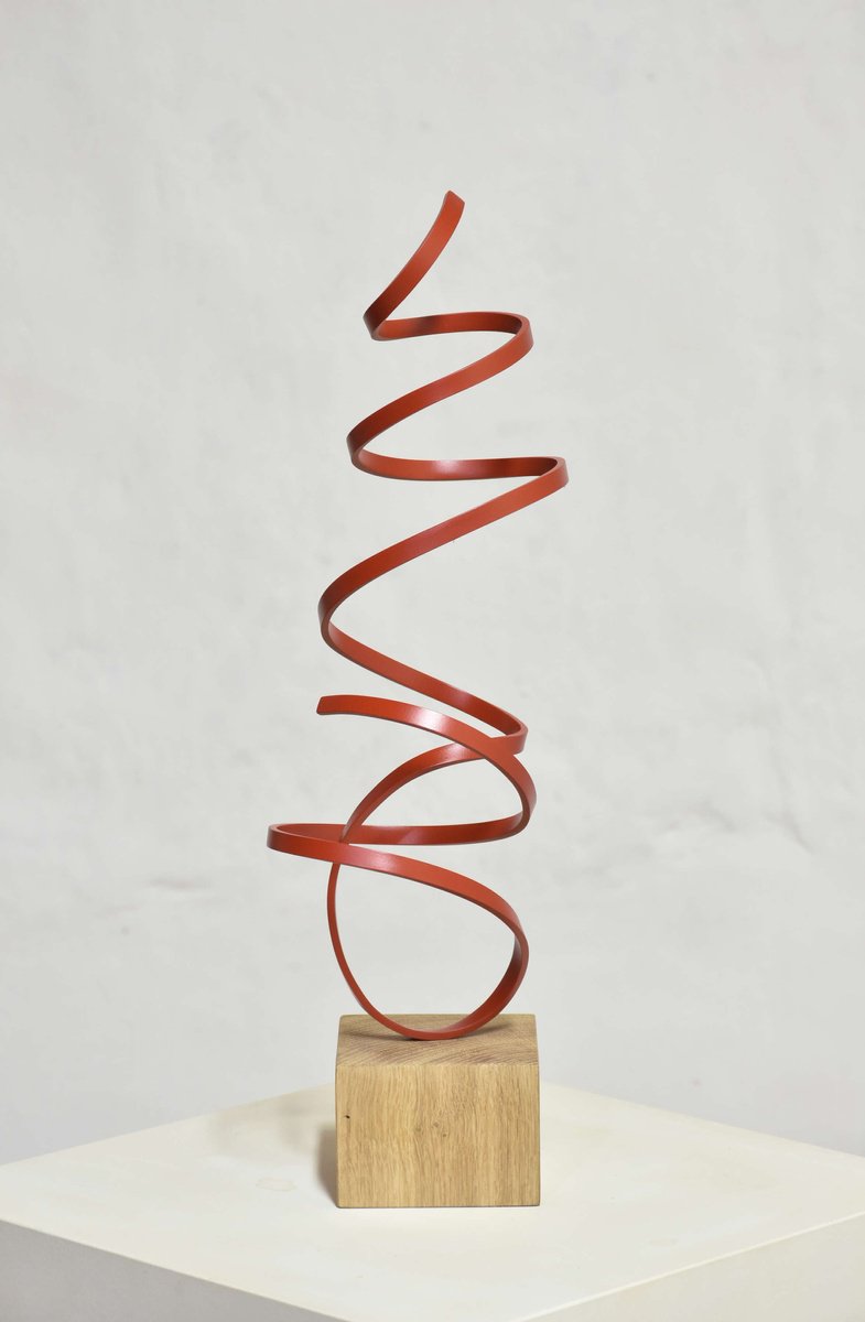 Expressive Abstract Sculpture By Yannick Bouillault, 5 X 18", Serpentant "Helicoi?de Rouge", Original Artwork