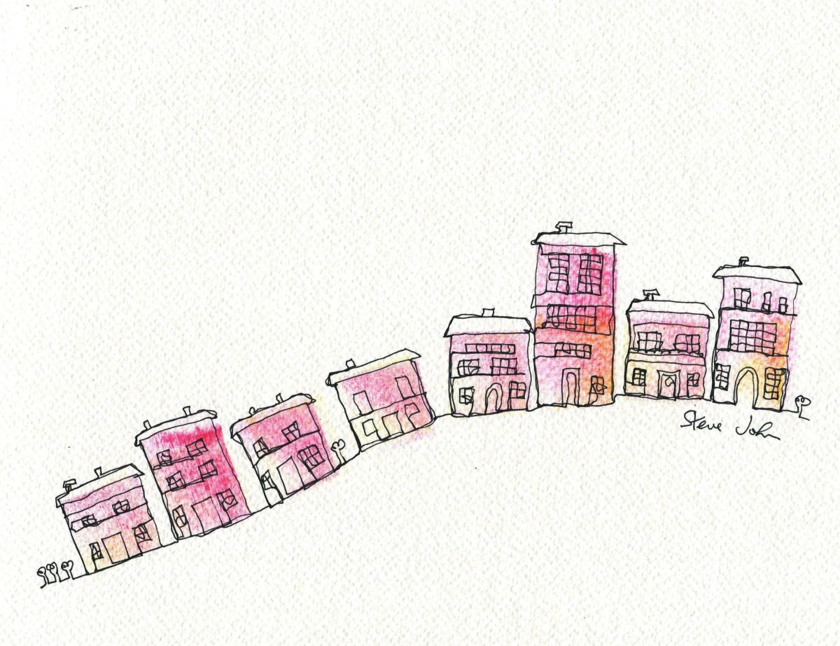 The Pink Houses. Continuous Line drawing. by Steve John