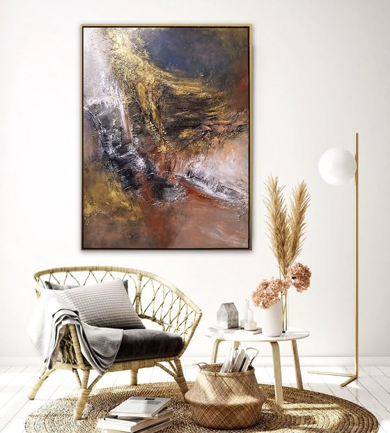 Gold Flashes 100x120cm Abstract Textured Painting