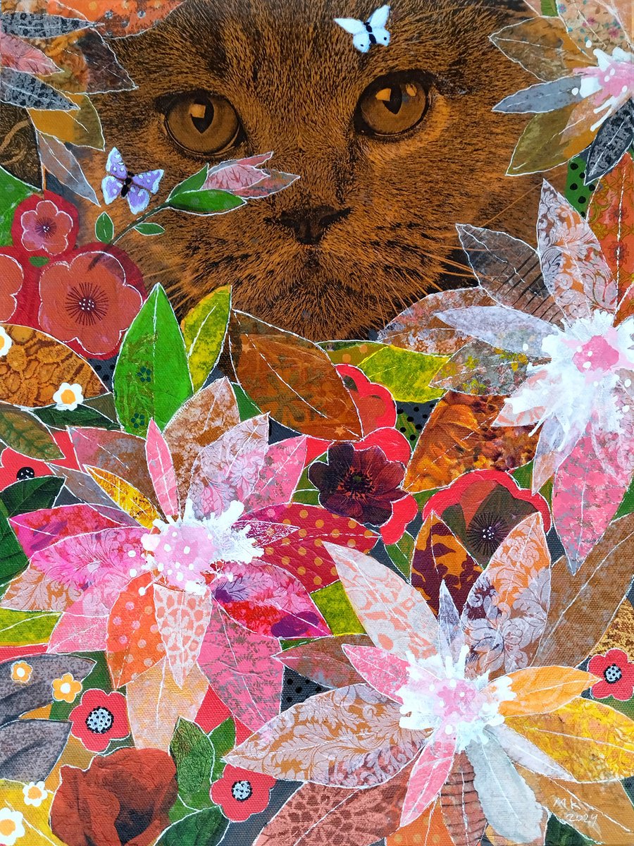 Animal Collage By Margot Raven, 12 X 16", The Cat