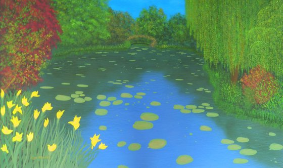 Monet´s Garden - Original, one of a kind, large landscape painting with texture