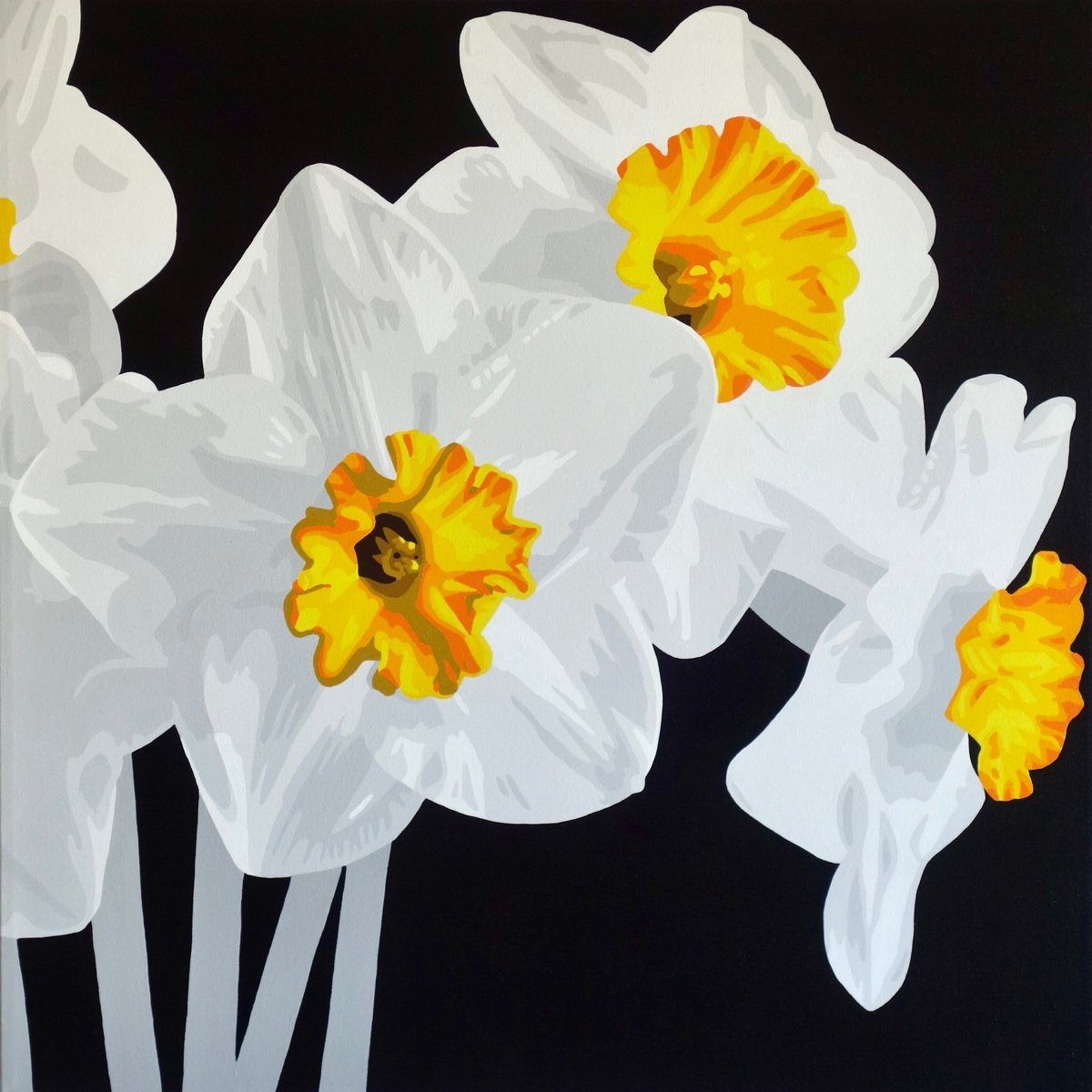 Botanical Acrylic Painting By Susan Porter, 24 X 24", Sunny Side Up, Original Artwork